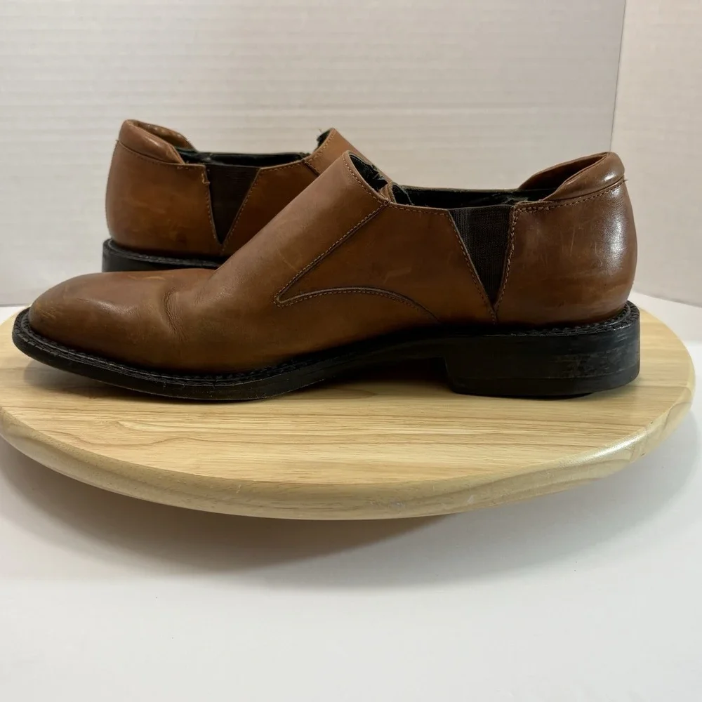 Mens Karl 120 Leather Zip Slip-On Dress Shoes Size 10 M Vibram Soles Tan Brown
